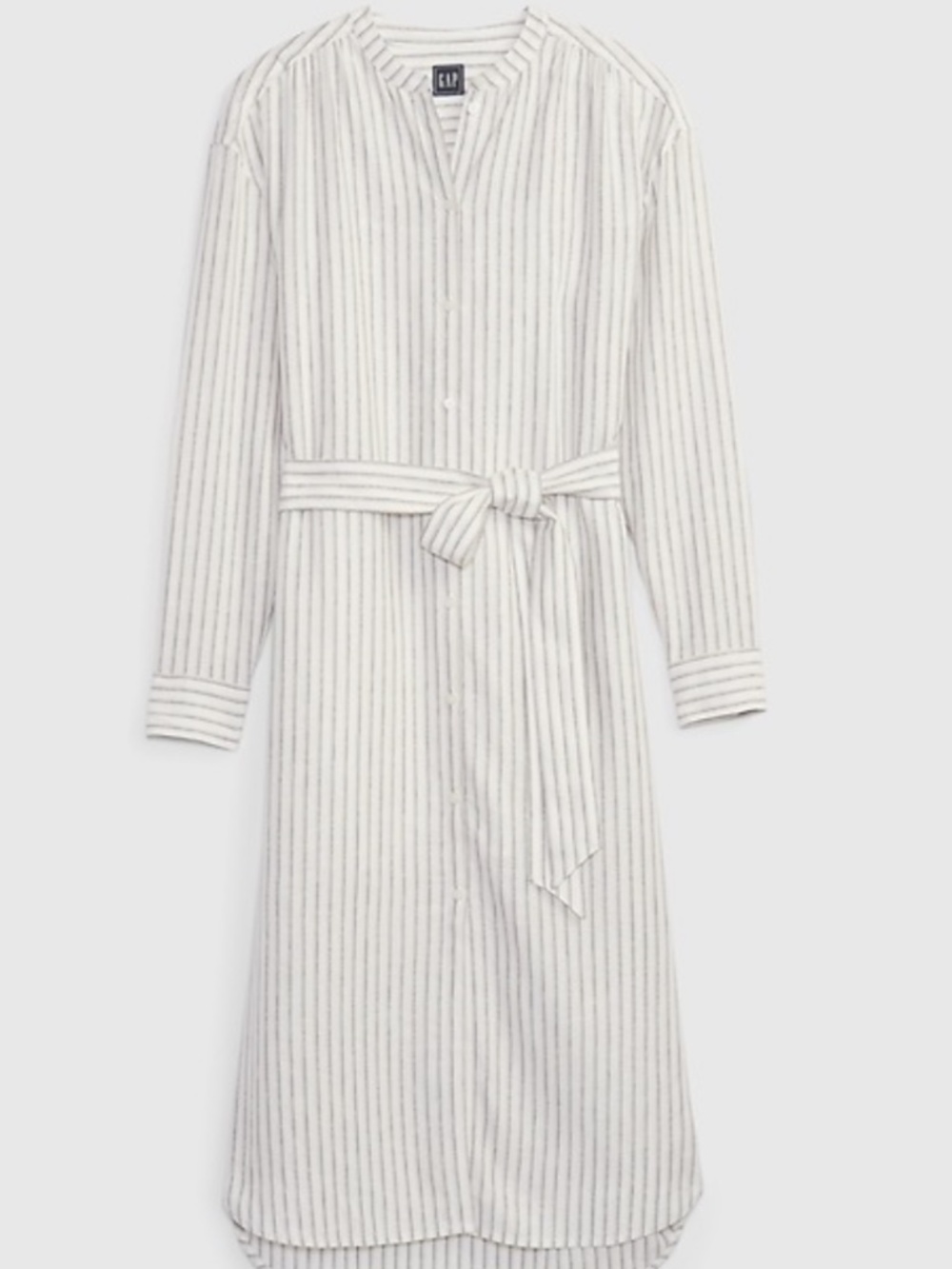 GAP Linen Blend Belted Shirtdress Tall-Medium Grey/White stripe - Picture 5 of 16